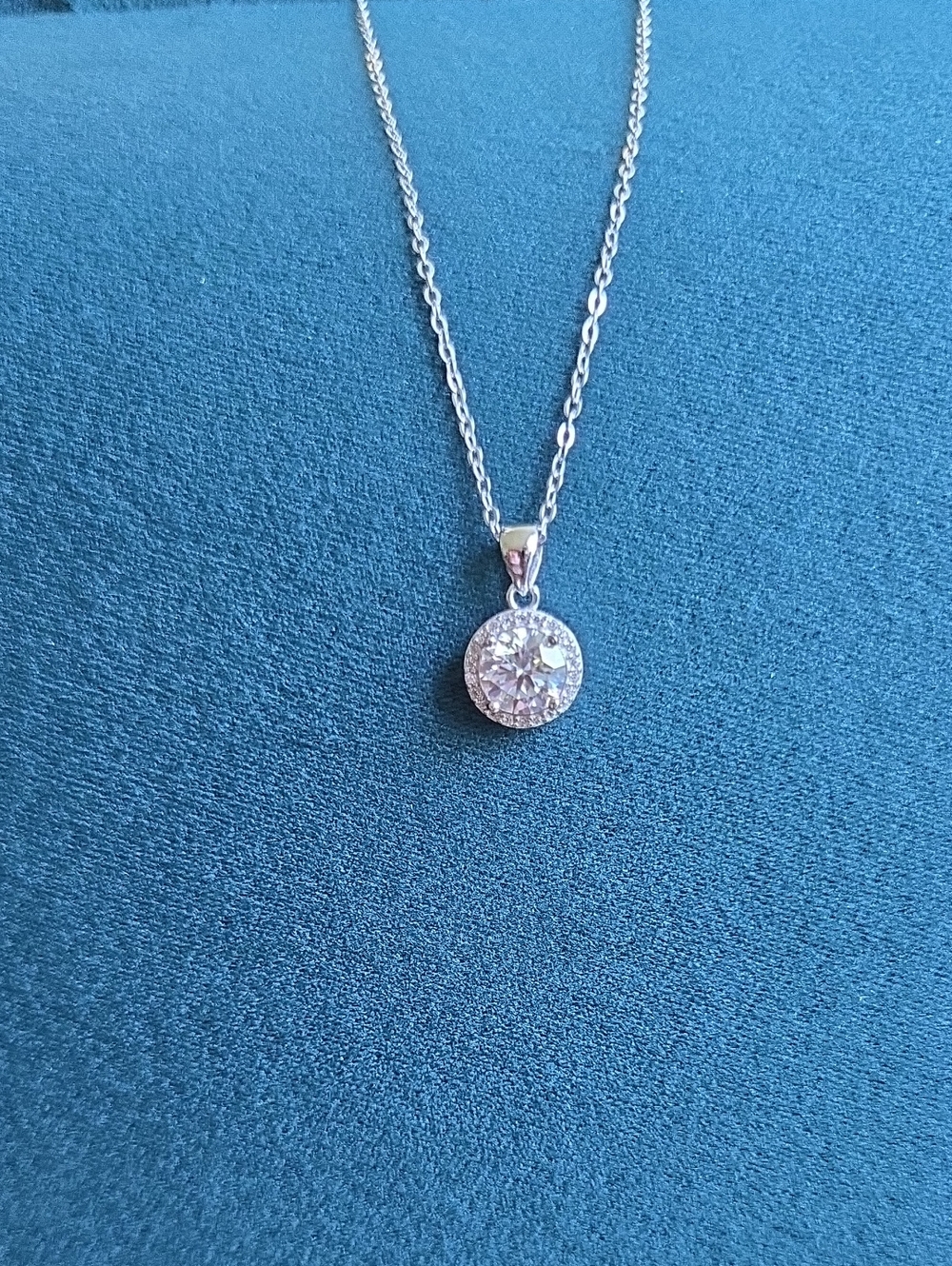 Classic Sterling Sliver Halo Pendant Necklace with Clear Crystal Gemstone
